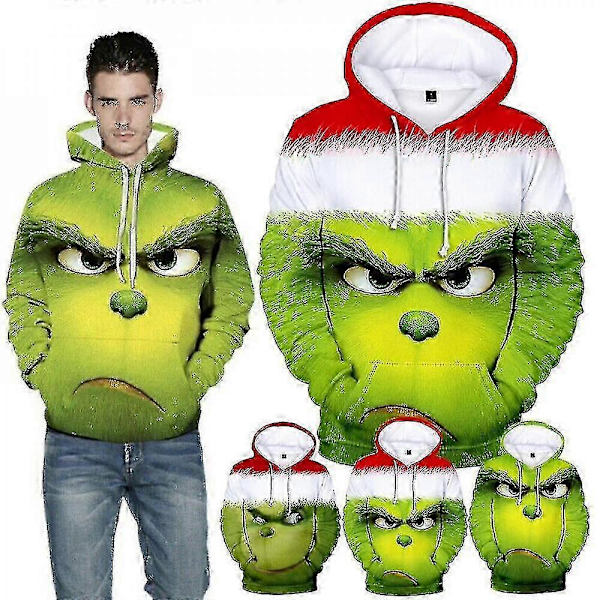 3D Grinch Hettegenser Menn Kvinner Casual Hettegenser Pullover Genser Venner Julegave Qzn Pattern B 2XL