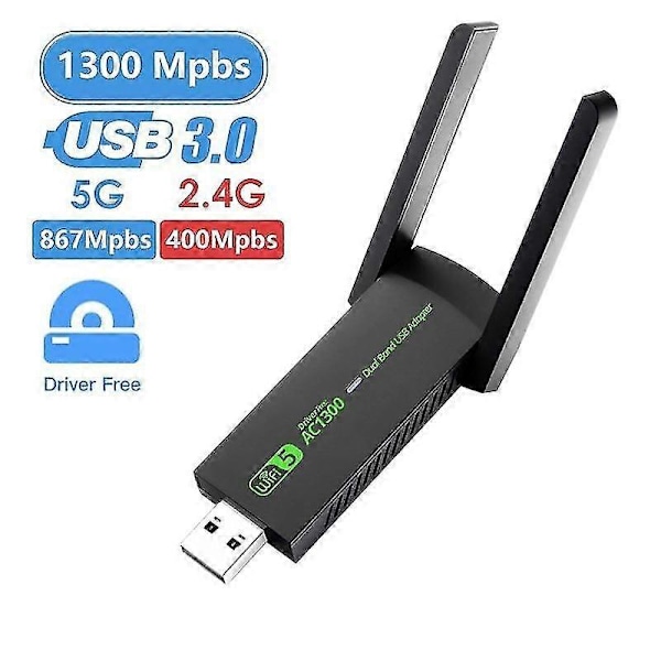 1300 Mbps USB 3.0 WiFi-adapter, driverfri, 2,4 GHz/5 GHz dobbeltbånds Wi-Fi-dongelmottaker, 80211ax/ac/a/b/g/n WIFi 5 trådløst nettverkskort for PC-bærbar PC