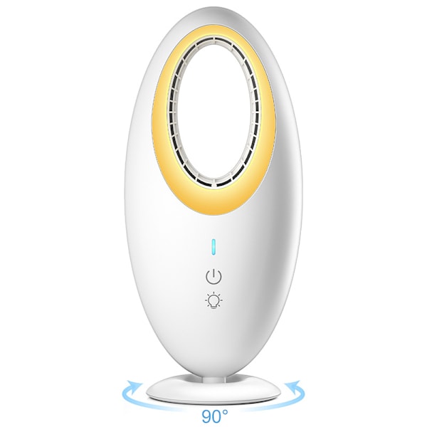 2025 Ny Desktop Bladeløs Fan Mini USB Opladning Desktop Natlampe 90° Automatisk Roterende Bladeløs Fan