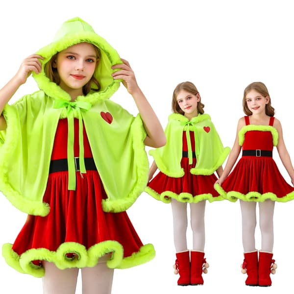 Grinch-kappe og underkjole til børn, julekostume med juletema til julefrokost 130cm