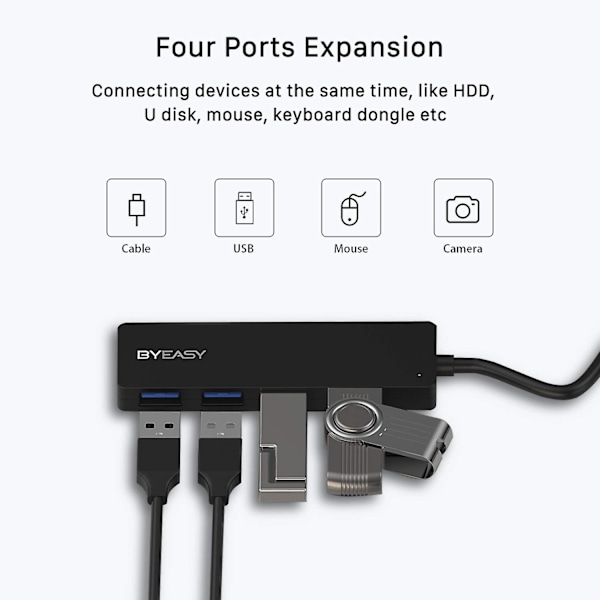 -109 USB-hub 4-porters USB 3.0 Hub Ultra Slim Bærbar Datahub Gjelder for Notebook PC Laptop