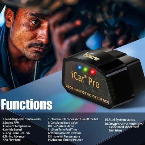 Vgate iCar Pro OBD2/OBDII fejlkodelæser Bluetooth 4.0 (BLE) med ELM327-adapter til motorlysdianostik.