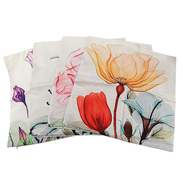 Dekorative blomstrete blomsterputetrekk 18 x 18, putetrekk i bondestil, sett med 4 putetrekk