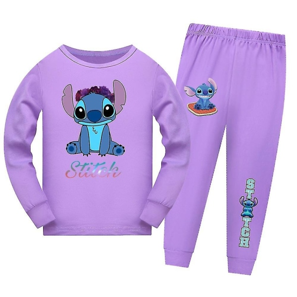 Børn Drenge Piger Lilo & Stitch Pyjamas Langærmede T-shirt Bukser Nattøj Pjs Set Pyjamas Outfits Alder 7-14 år Färgrik 45