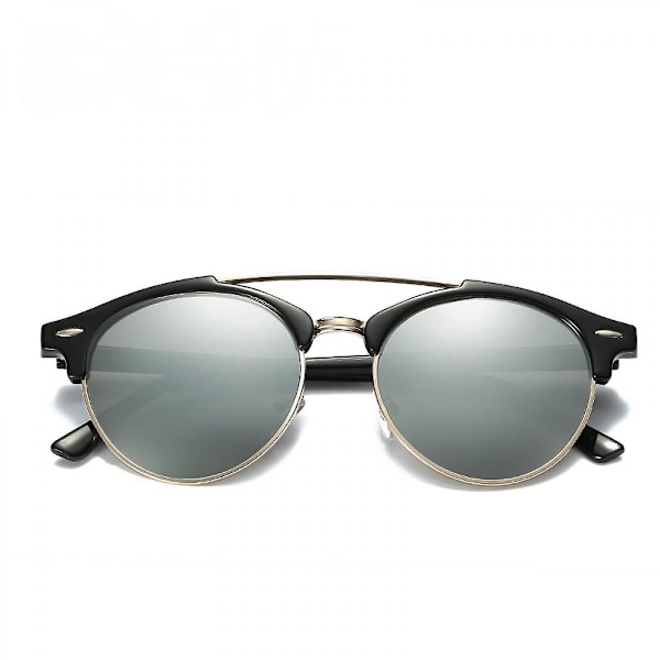 Retro Round Double Bridge Polarisoivat Aurinkolasit Naisille ja Miehille Kaksoislasit Pyöreät UV400 Sunnies