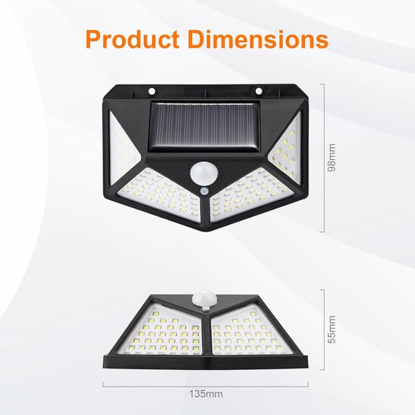 2-pakning solcelle sikkerhetslys Vanntette solcelledrevne vegglamper med 100 LED-er
