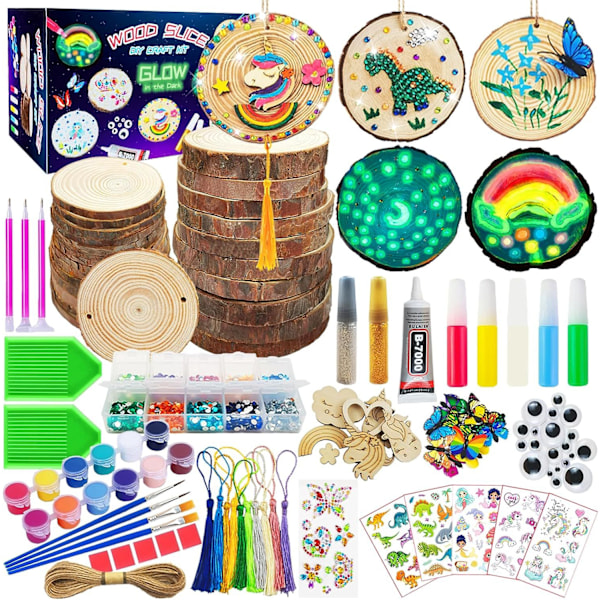 Trä-DIY-pysselset Glow in the Dark för pojkar och flickor 6-12 år, 24 träskivor med diamantmålning