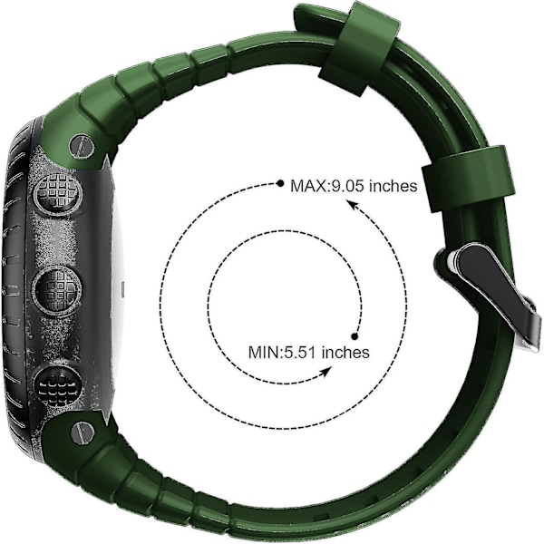 Suunto Core Rem, militærgrønn, silikonreim for Suunto Core Smartwatch med metallspenne og svart spenne, passer til 140mm-230mm reimer