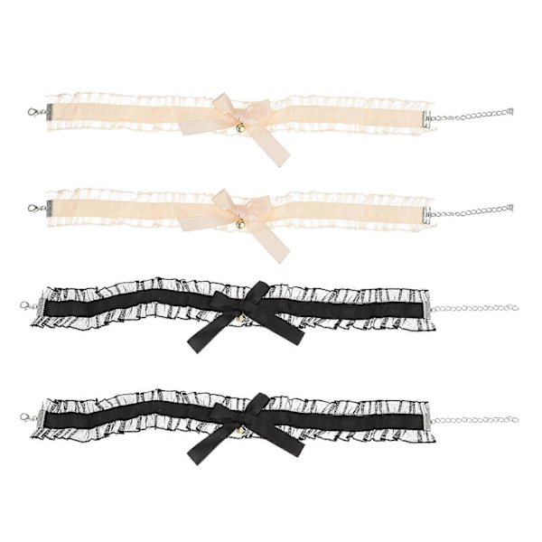 1 Sett 4 stk. Falbala Blonde Chokers Sløyfe Halskjeder Klesdekorasjoner (Svart Beige)