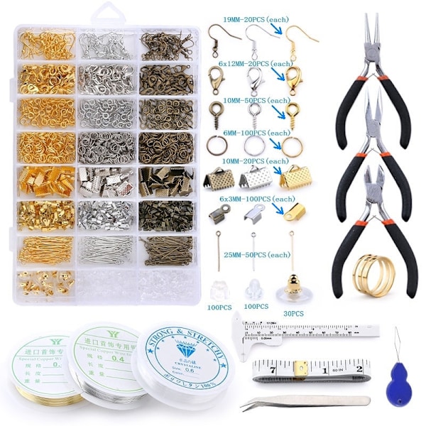 Jättekit för smyckestillverkning - Tänger, Tråd, Ringar - DIY-kit med Flerfärgade Material