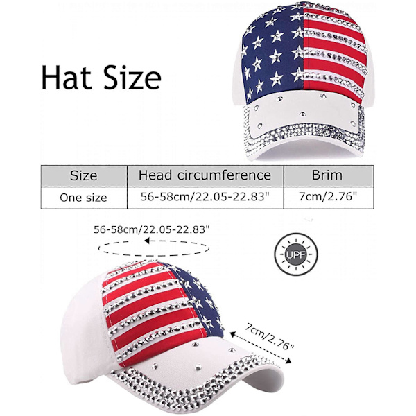 AVEKI Baseballkasket til Kvinder Justerbar Amerikansk Flag Hatte med Bling Rhinestone Design