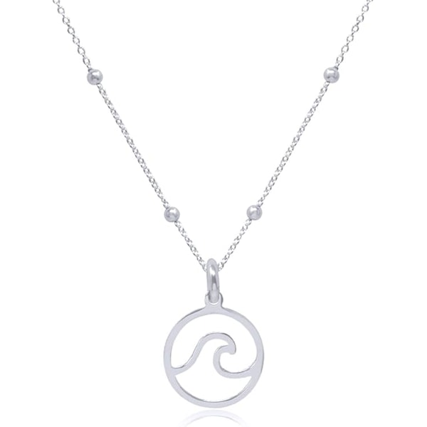 Ocean Wave Necklace, Young Girls Ocean Surfing Collar, Womens 925 Silver Gold Plated Ocean Wave Pendant with Chain 40cm + 5cm (Gift Box)