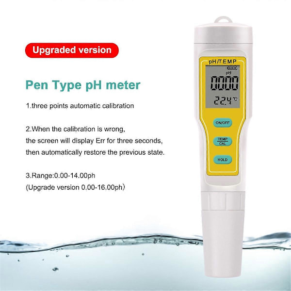 Professionell 2 i 1 PH Temp Mätare PH Testare Vattenkvalitetstest Temperaturmätare Penna Syra Bas