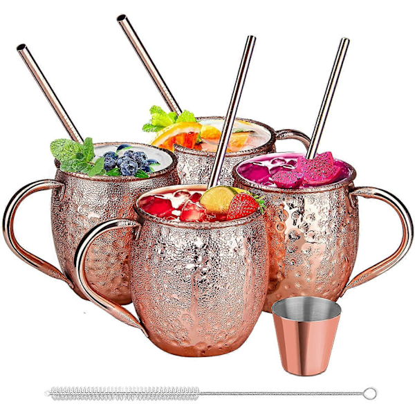 Moskovan Muuli -mukit, 4 kuparimukia, sopivat kaikkiin kylmiin juomiin, kuparimukit olutlasi cocktail