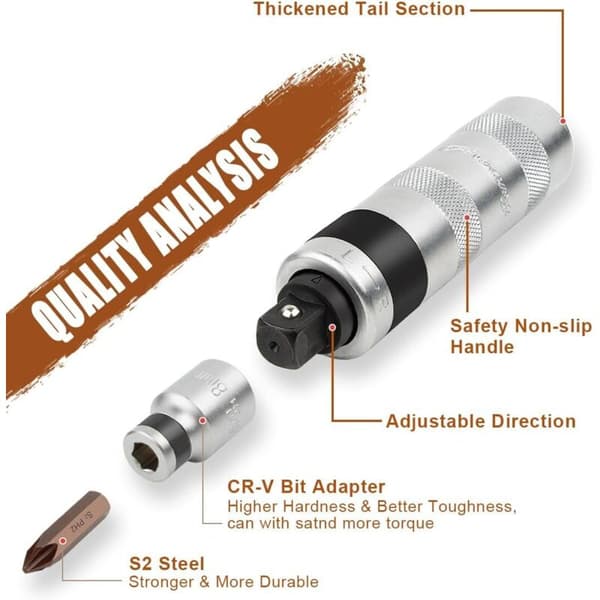 Slagskrutrekkersett – Manuell slagskrutrekker, adapter og bits – 12-dels sett, 1/2 tomme