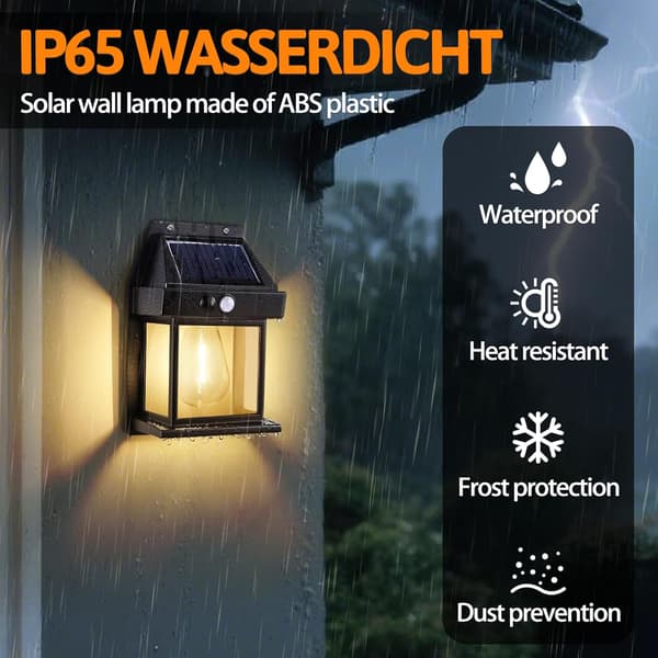2-pack solcellsvägglampor utomhus, trädgårdsvägglampor soldrivna vattentäta, med rörelsesensor, varmvit