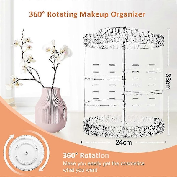 Makeup Organizer, 360 Graders Drejelig Kosmetik Opbevaringsorganizer, Justerbar Makeup Display Case, Passer til Smykker Makeupbørster og Læbestifter, Klar Acryl