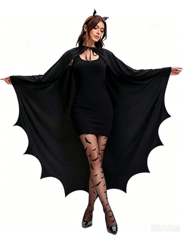 Halloween Flagermuskappe, Hætteklædt Heksesjal til voksne, Sort Cosplay-kappe