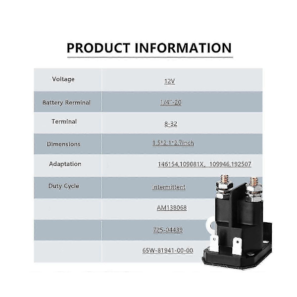 Kompatibel med gräsklippare startrelä solenoidventil 862-1211-211-16 AM138068 725-04439 magnetisk brytare