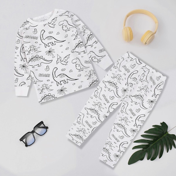 Kreativa Barn DIY Graffiti Pyjamas Hemkläder Set, Färga Dina Egen Pyjamas för Pojkar & Flickor Dinosaur 4-5Years