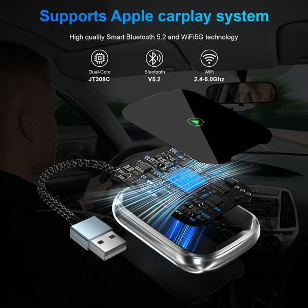 CXZ506 Trådløs CarPlay-adapter 2-i-1 Trådløs Android Auto-boks Kablet til trådløs bilskærmforbindelsesdongle til bilens originale multimediesystem