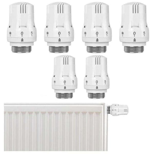 Sæt med 6 smarte termostatiske radiatorhoveder til kontor eller hjem