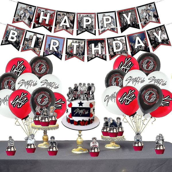 Heytea Stray-kids festartikler, Stray-kids festdekorationer inkluderer tillykke med fødselsdagen bannere, Cake Toppers, Cupcake Toppers,-yvan