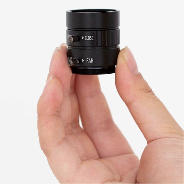 -Mount-objektiv för HQ-kamera, 12 mm längd med manuell fokus och justerbar bländare