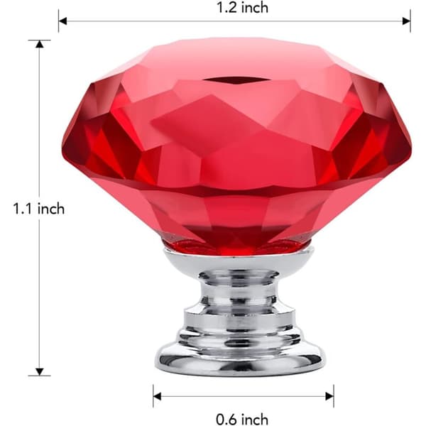 Sæt med 25 røde krystal skuffeknopper – 30 mm diamantformede greb til glasskabe med sølvbaser