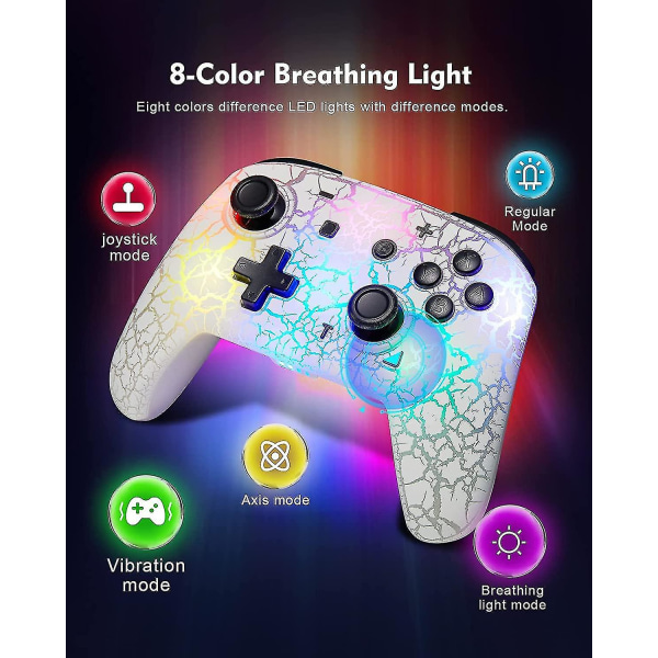 2024 -switch Controller, Wireless Switch Pro Controller til Switch/switch Lite/switch Oled, 8 farver Justerbar LED trådløs fjernbetjening gamepad med Uniqu