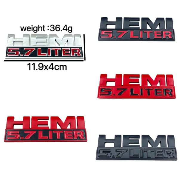 Metall HEMI 5.7 LITER emblem, passar Dodge RAM1500 2500 bildekal A