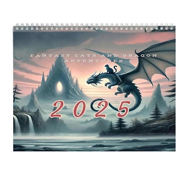 Fantasy - Katt Drake - Kalender 2025 Väggkalender för Hemmakontor