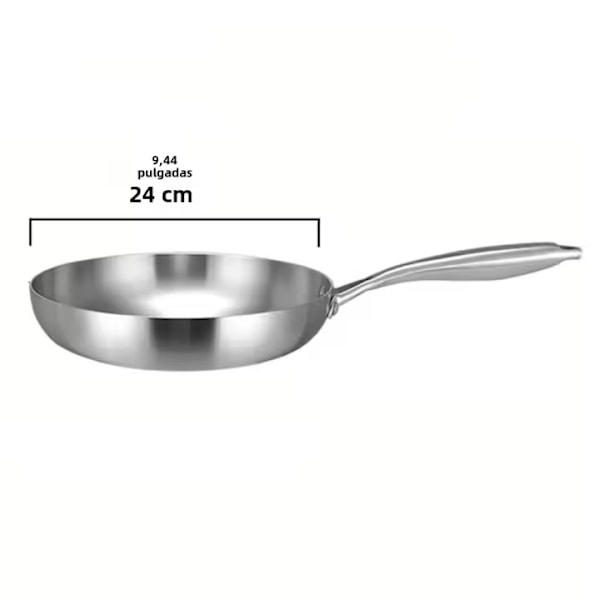 Stegepande 24cm 304 Rustfrit Stål 2mm Tyk Wok 5 Lag Professionelt Kogegrej til Gas- og Induktionskogeplader