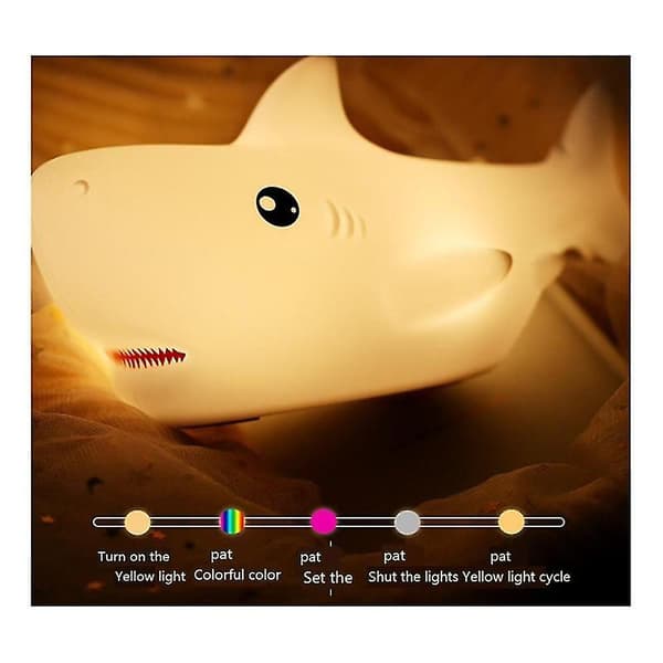 LED Børnenatlys Haj Lampe 7 Farver USB Genopladelig Silikon