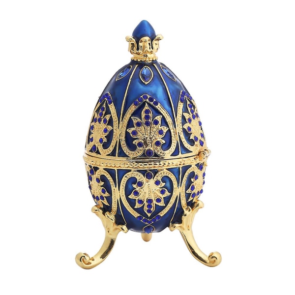 Emaljeret Faberge-æg, dekorativ hængslet smykkeæske med funklende rhinsten, unik gave/pynt til hjemmekommode-fødselsdagsfest (1 stk, bl.