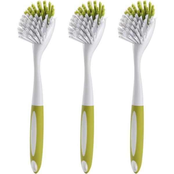 Washing Up Brushes for Dish Kitchen Sink Pot Pan Scrubbing with Durable Bristles, Yellow-green 3Pcs