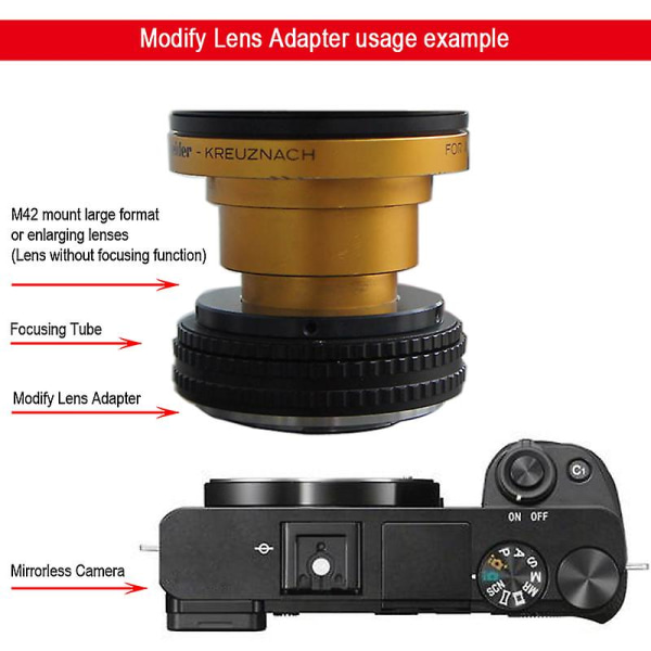M42-eosr 1mm Modify-objektiivisovitin M42-kiinnitykseen suurikokoiseen tai suurentavaan objektiiviin Canon Eos R Rp R5 R6 Rf -kiinnityskameraan