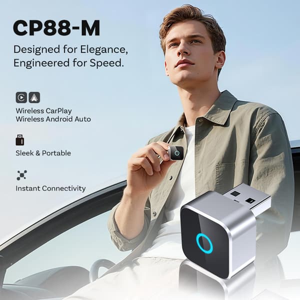 Metal Spejl 2-i-1 CarPlay Adapter, Trådløs Konverter Dongle til Apple CarPlay & Android Auto Bil Multimedie Tilbehør A