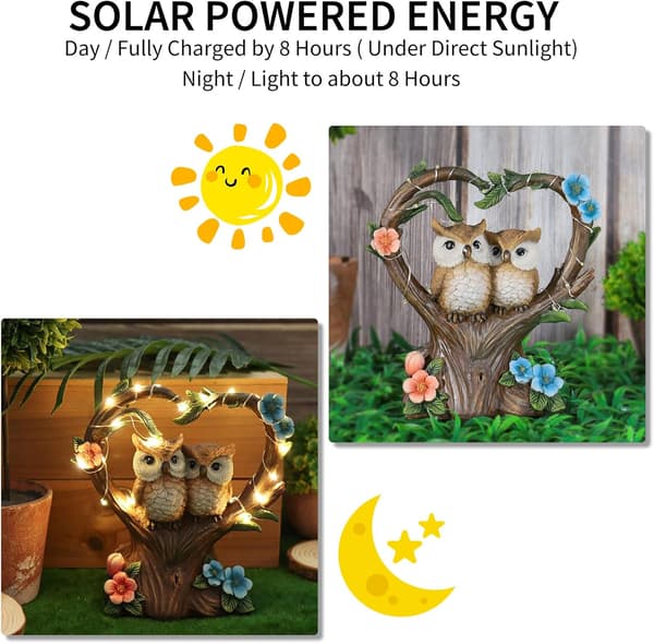 Solenergi Ugle Hagepynt, Vanntett Figur med Solcelledrevne LED-lys, Ugle Statue Hagedekorasjon