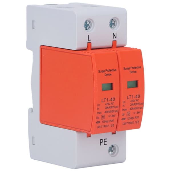 AC överspänningsskydd – 2 poler, flamskyddat, 36 mm DIN-skenmontering, 420 V