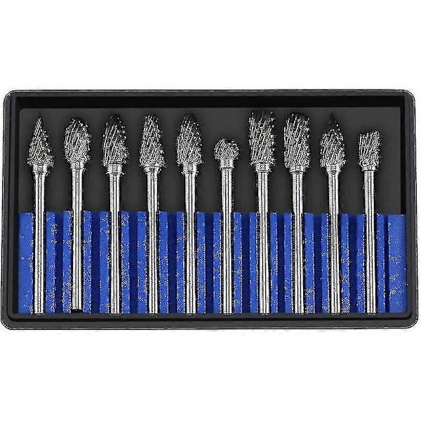 Litzee 10-pack roterande filer i volframkarbidstål med jordgubbsform, 3 mm skaft, 6 mm skärdiameter, verktyg för gravyr (dubbelskär)