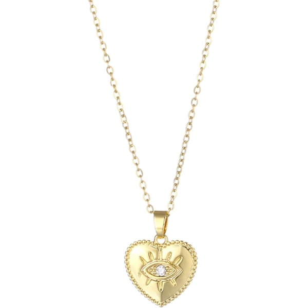 Gold Heart Evil Eye Necklace, Gold Plated Cute Rhinestone Pendant Turkish Evil Eye Protection Simple Jewelry for Women and Girls