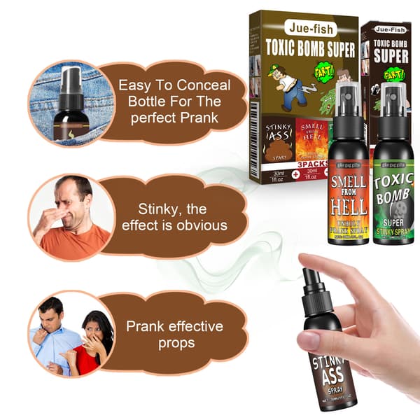 Superstark Prank-Fjärtspray, Extra Kraftfull Formula, 30 ml, 3-pack Stinkbombsspray-set