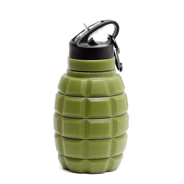 Ny sammenfoldelig granatvandflaske Silikone i fødevarekvalitet Cykling Vandring Vandflaske med karabinhage drikkesæt Army Green 580ml