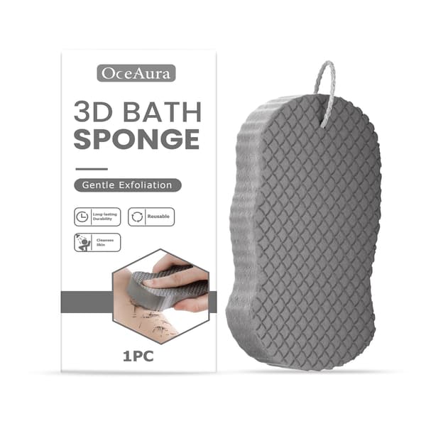 3D Skånsom Eksfolierende Badesvamp, Gjenbrukbar Dyprensende Kroppsskrubber
