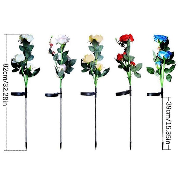Utomhus Blomsterträdgårdslampor med 6 Ljusa Huvuden Solcellsdrivna Konstgjorda Rosblommor