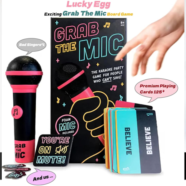 Grab the Mic Spelet, spännande Grab the Mic Karaoke-spelkväll - Perfekt present till musikälskare, karaoke eller sång - Dejtkväll, vuxna och familjespel