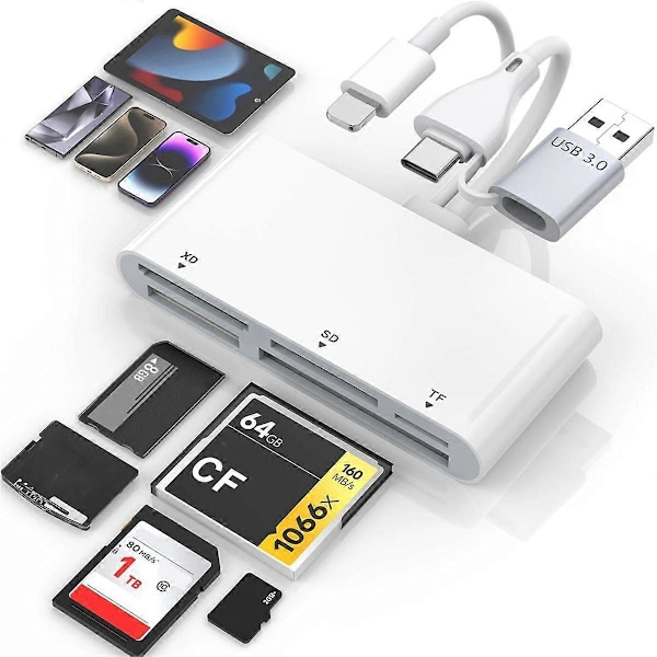 5-i-1 Minneskortläsare Typ C USB A till SD/TF//MS/XD USB OTG Adapter, Multi Minneskortläsare