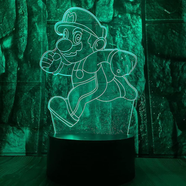 Shxx Cartoon Super Running Mario Bros Action Figur 3d Led Optisk Illusion Dekoration Bordslampa 16 färger Fjärrkontroll Akryl Visual Night Light