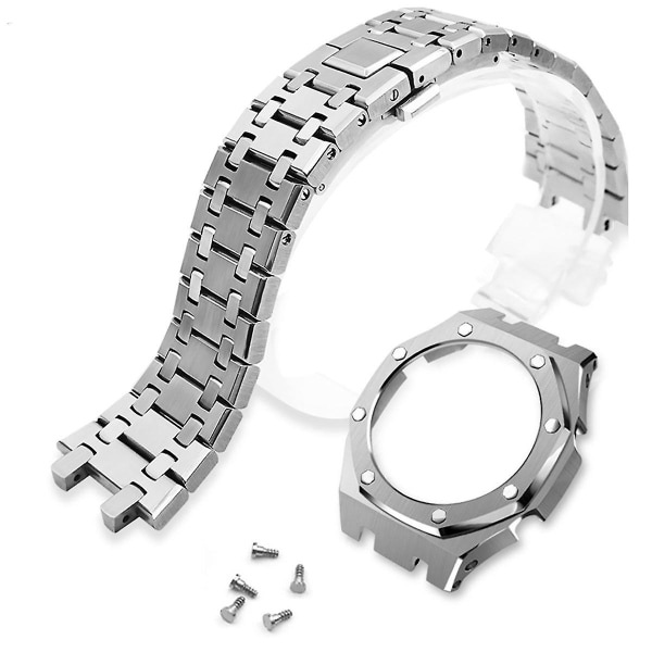 Modifiering Ga2100 Bezel För Casioak Gmas2100 Mod Kit 3rd Generation Steel Watch Case Armband Ga2100-silver